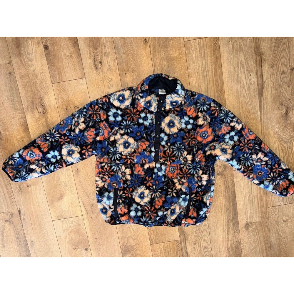 Women’s Hurley Blue Fleece Plush Snap Long Sleeve Pullover Sweater XL